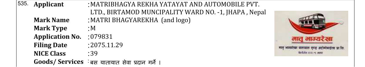 Original bulletin entry for MATRI BHAGYAREKHA (and logo)