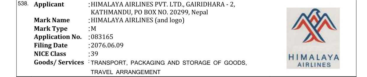Original bulletin entry for HIMALAYA AIRLINES (and logo)