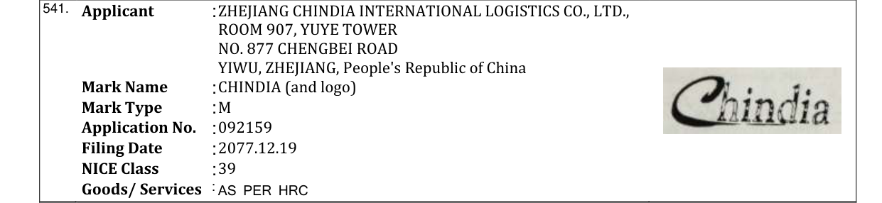 Original bulletin entry for CHINDIA (and logo)