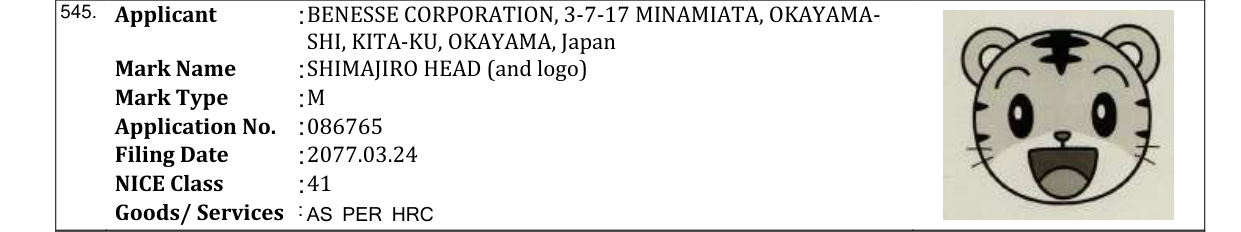 Original bulletin entry for SHIMAJIRO HEAD (and logo)
