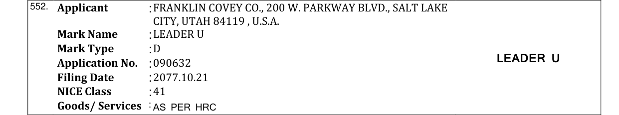 Original bulletin entry for LEADER U