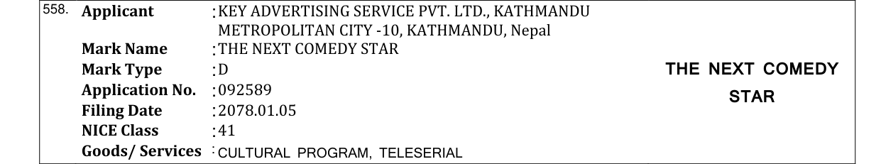 Original bulletin entry for THE NEXT COMEDY STAR