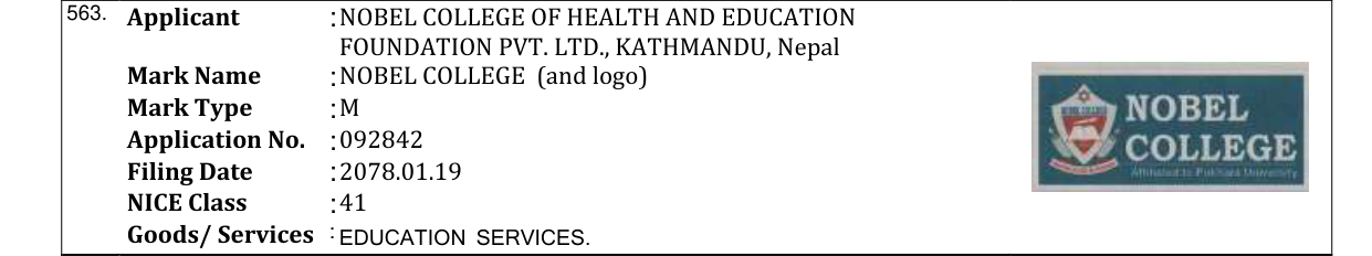 Original bulletin entry for NOBEL COLLEGE (and logo)