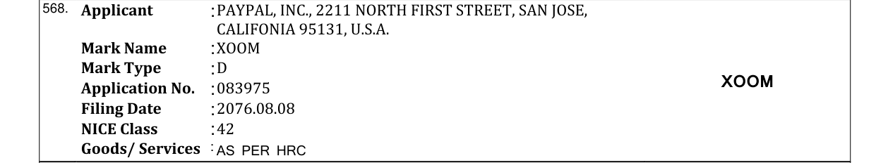 Original bulletin entry for XOOM