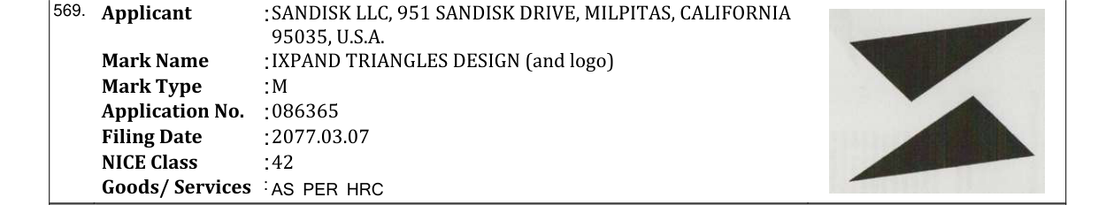 Original bulletin entry for IXPAND TRIANGLES DESIGN (and logo)