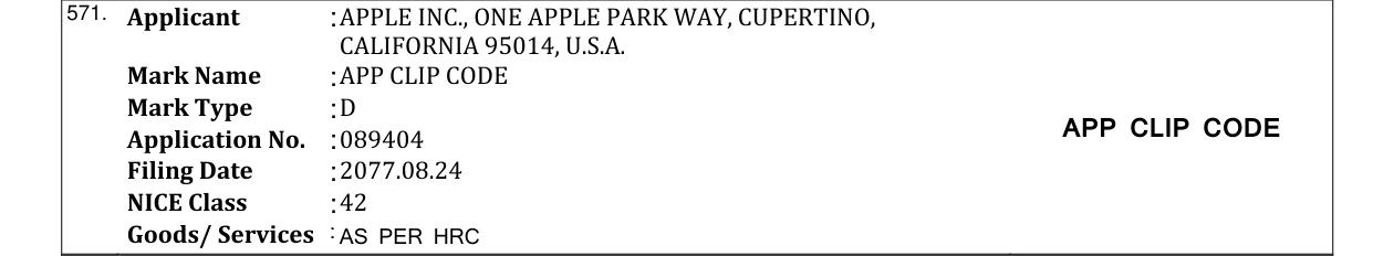 Original bulletin entry for APP CLIP CODE