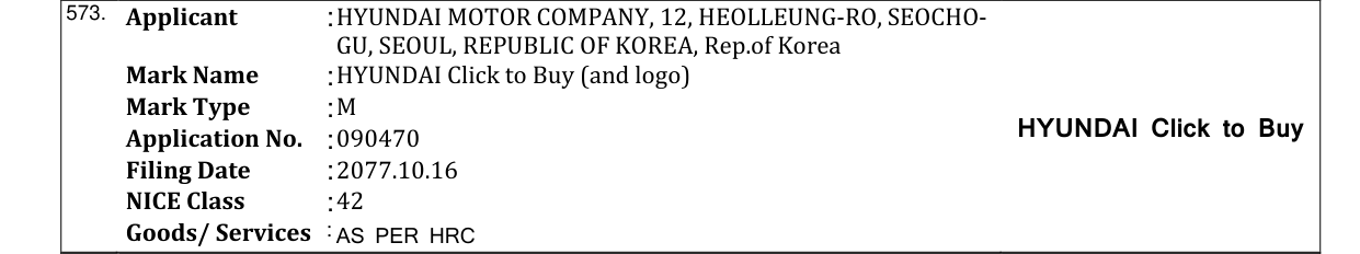 Original bulletin entry for HYUNDAI Click to Buy (and logo)