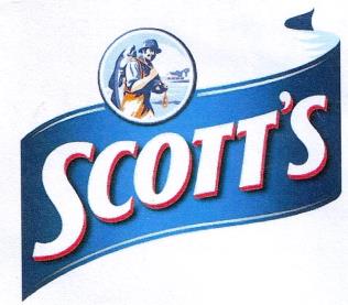 SCOTT with fisherman and cod device (in colour/blue/white/orange) (and logo) trademark logo