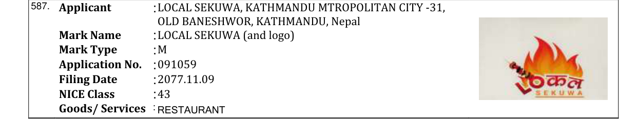 Original bulletin entry for LOCAL SEKUWA (and logo)