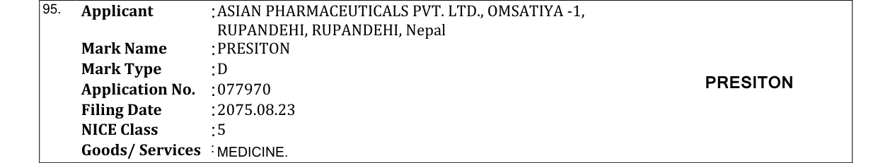 Original bulletin entry for PRESITON