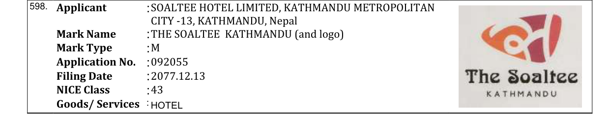 Original bulletin entry for THE SOALTEE KATHMANDU (and logo)