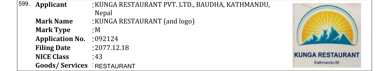 Original bulletin entry for KUNGA RESTAURANT (and logo)