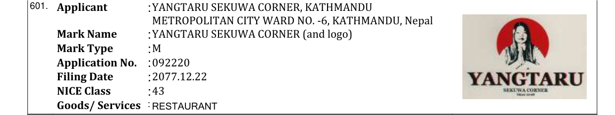 Original bulletin entry for YANGTARU SEKUWA CORNER (and logo)