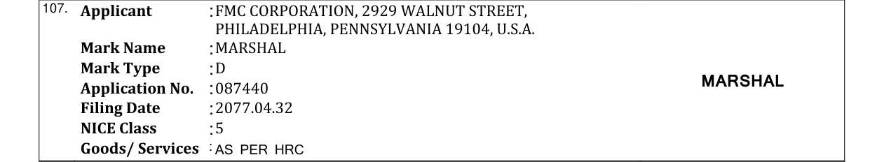 Original bulletin entry for MARSHAL
