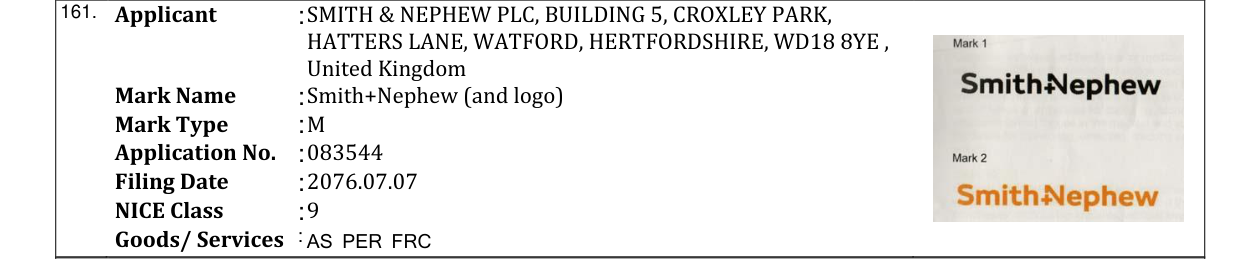 Original bulletin entry for Smith+Nephew (and logo)