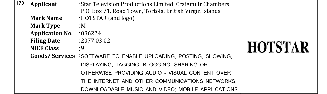 Original bulletin entry for HOTSTAR (and logo)