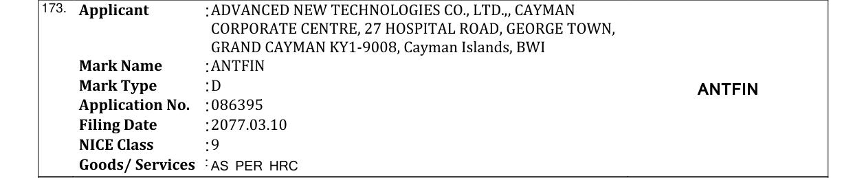 Original bulletin entry for ANTFIN