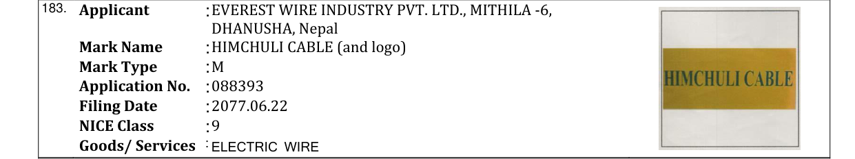 Original bulletin entry for HIMCHULI CABLE (and logo)