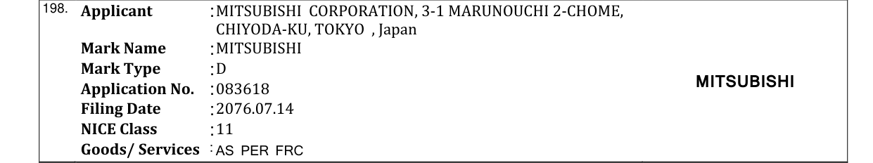 Original bulletin entry for MITSUBISHI