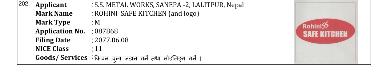 Original bulletin entry for ROHINI SAFE KITCHEN (and logo)
