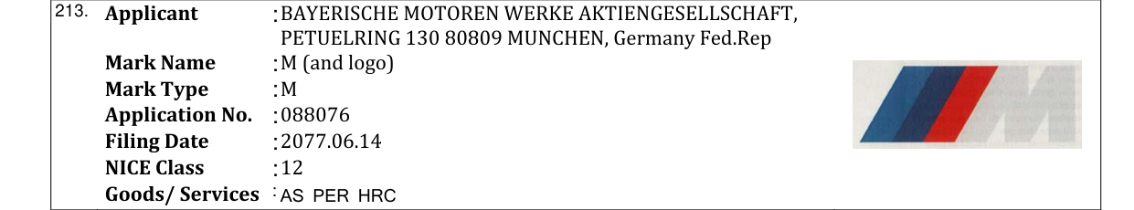 Original bulletin entry for M (and logo)