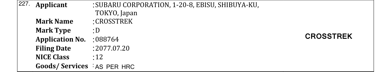 Original bulletin entry for CROSSTREK