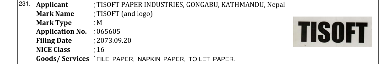 Original bulletin entry for TISOFT (and logo)