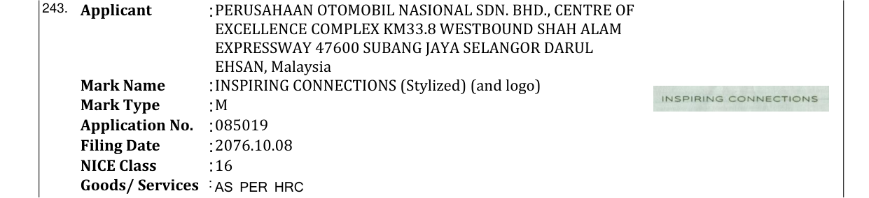 Original bulletin entry for INSPIRING CONNECTIONS (Stylized) (and logo)