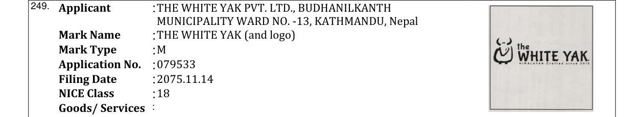 Original bulletin entry for THE WHITE YAK (and logo)