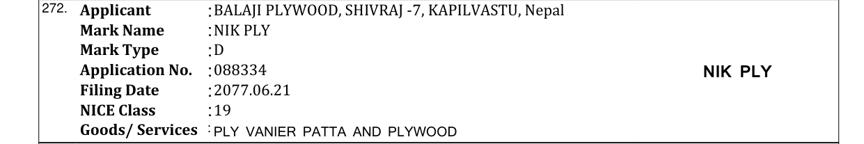 Original bulletin entry for NIK PLY