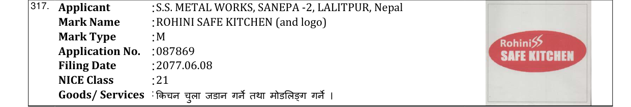 Original bulletin entry for ROHINI SAFE KITCHEN (and logo)