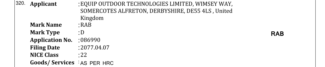 Original bulletin entry for RAB