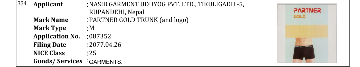 Original bulletin entry for PARTNER GOLD TRUNK (and logo)