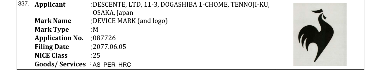 Original bulletin entry for DEVICE MARK (and logo)