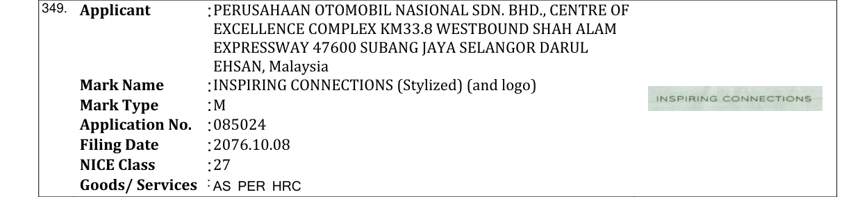 Original bulletin entry for INSPIRING CONNECTIONS (Stylized) (and logo)