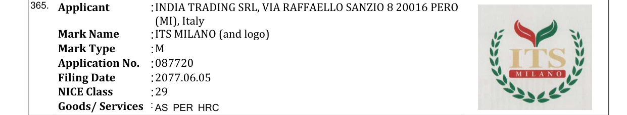 Original bulletin entry for ITS MILANO (and logo)