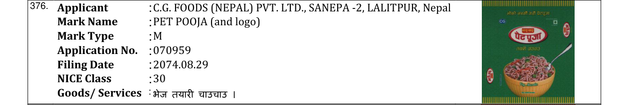 Original bulletin entry for PET POOJA (and logo)