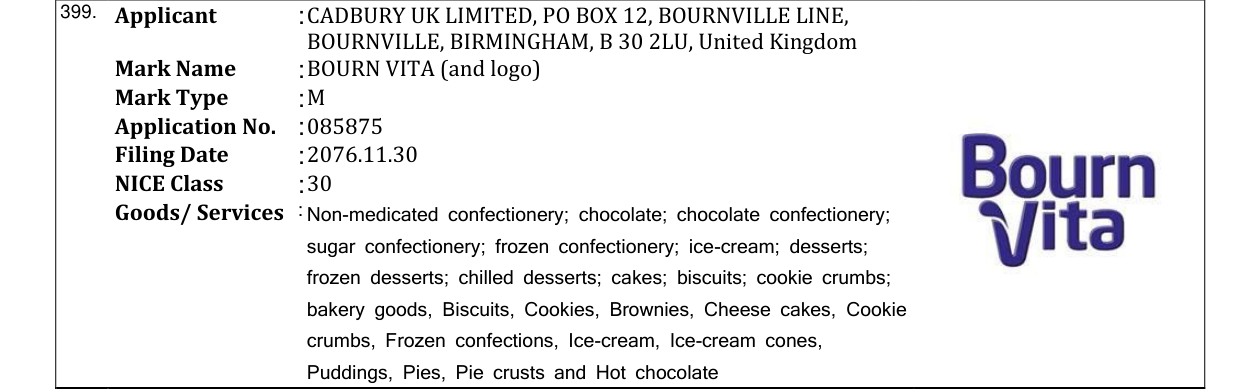 Original bulletin entry for BOURN VITA (and logo)