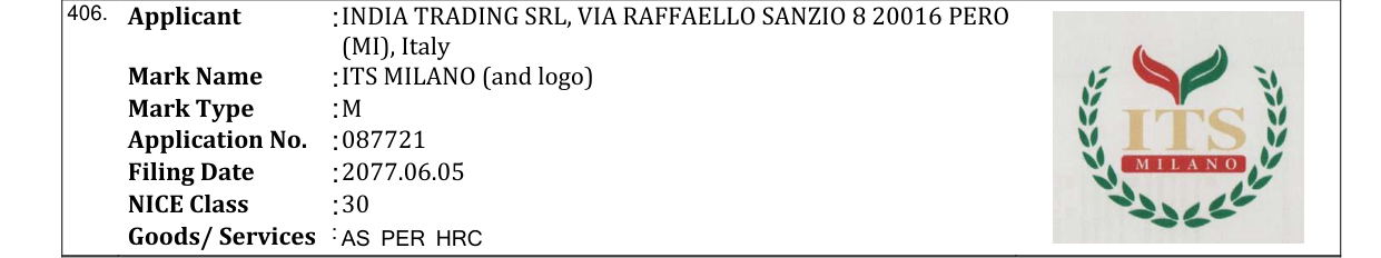 Original bulletin entry for ITS MILANO (and logo)