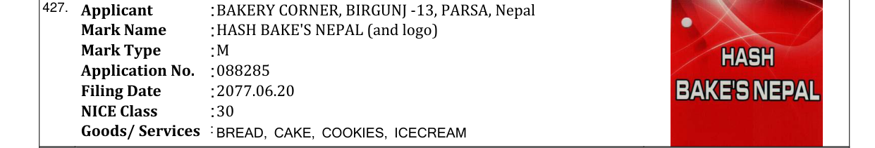 Original bulletin entry for HASH BAKE'S NEPAL (and logo)