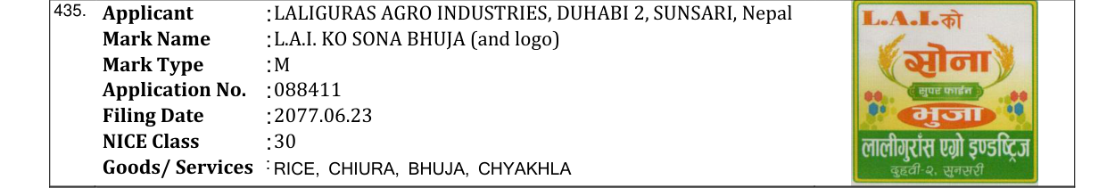 Original bulletin entry for L.A.I. KO SONA BHUJA (and logo)