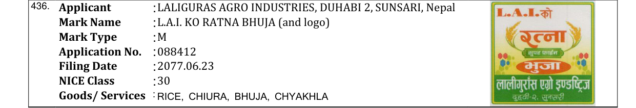 Original bulletin entry for L.A.I. KO RATNA BHUJA (and logo)