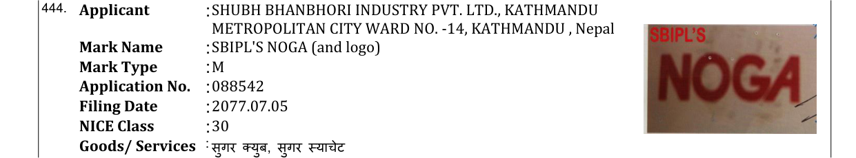 Original bulletin entry for SBIPL'S NOGA (and logo)