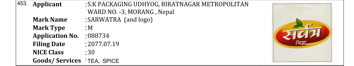 Original bulletin entry for SARWATRA (and logo)