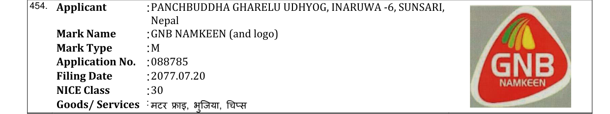 Original bulletin entry for GNB NAMKEEN (and logo)