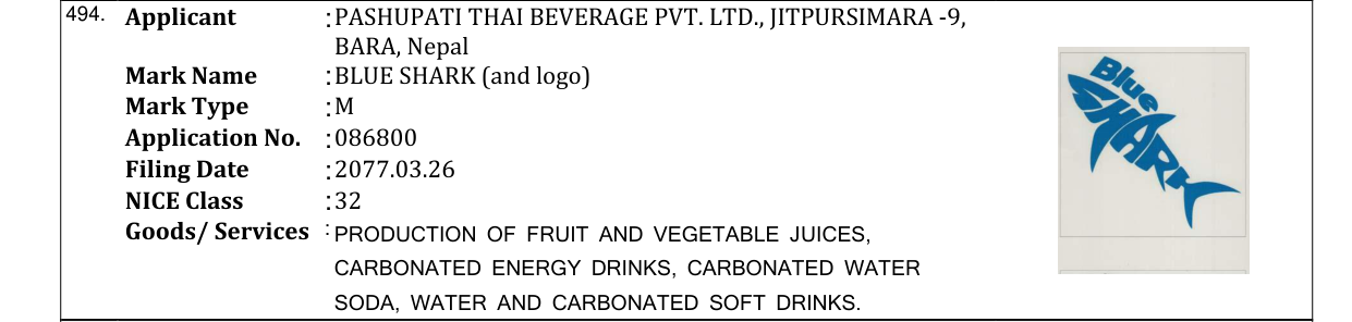 Original bulletin entry for BLUE SHARK (and logo)
