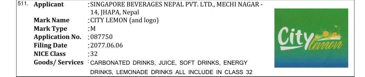 Original bulletin entry for CITY LEMON (and logo)