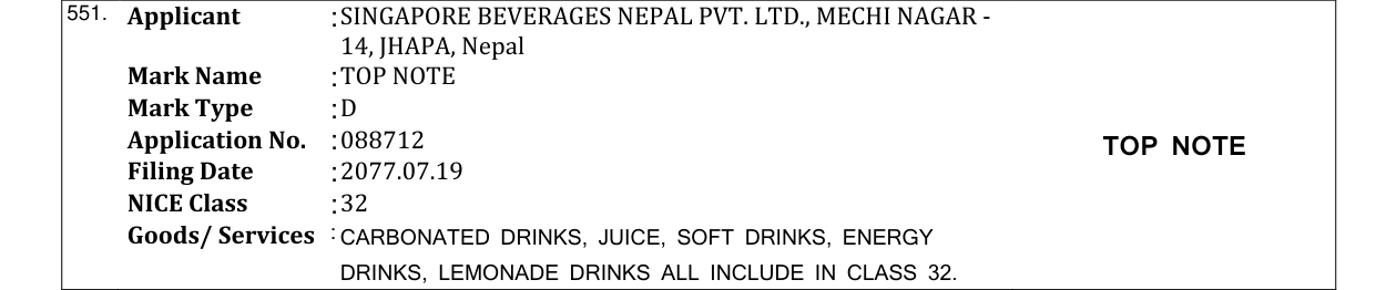 Original bulletin entry for TOP NOTE
