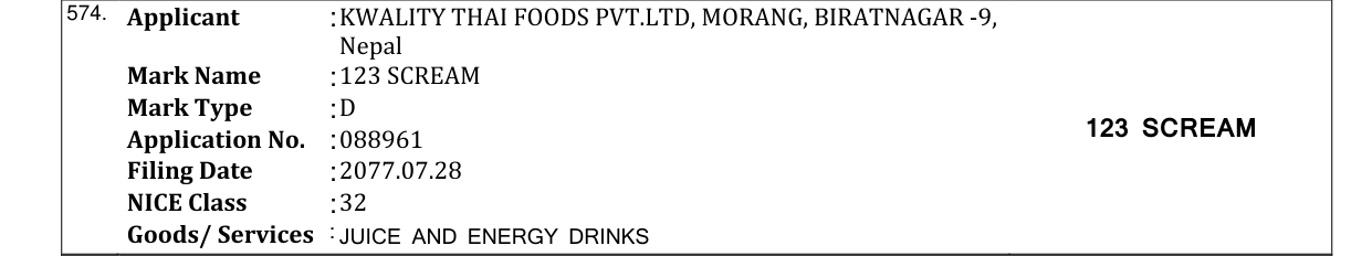 Original bulletin entry for 123 SCREAM