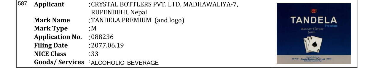Original bulletin entry for TANDELA PREMIUM (and logo)